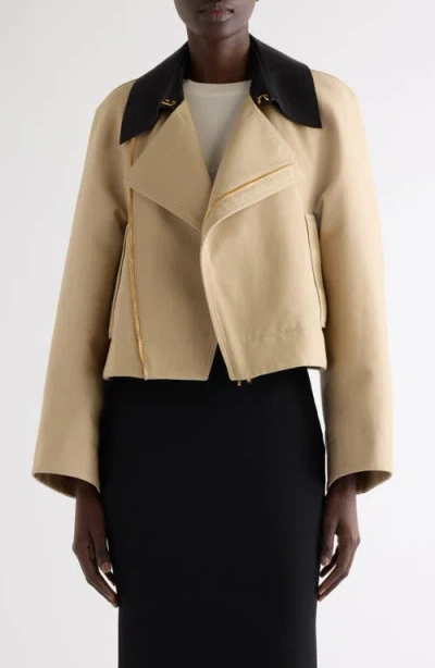 Givenchy Cropped Peacoat With Leather Collar In Cotton And Wool In Neutral