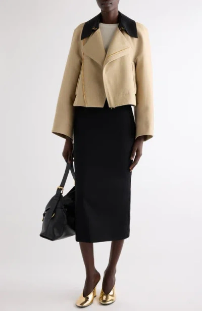 Givenchy Cropped Peacoat With Leather Collar In Cotton And Wool In Neutral
