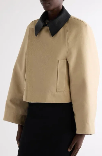 Givenchy Cropped Peacoat With Leather Collar In Cotton And Wool In Neutral