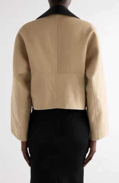 Givenchy Cropped Peacoat With Leather Collar In Cotton And Wool In Neutral