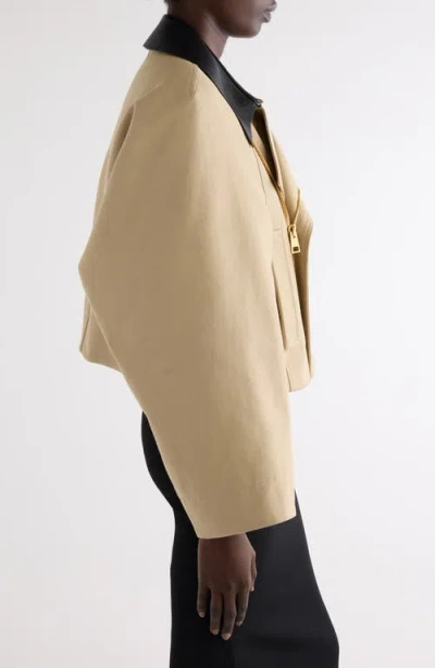 Givenchy Cropped Peacoat With Leather Collar In Cotton And Wool In Neutral