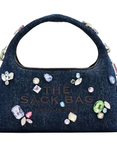 Marc Jacobs Denim Mini Sack Handbag With Embellished Design In Purple