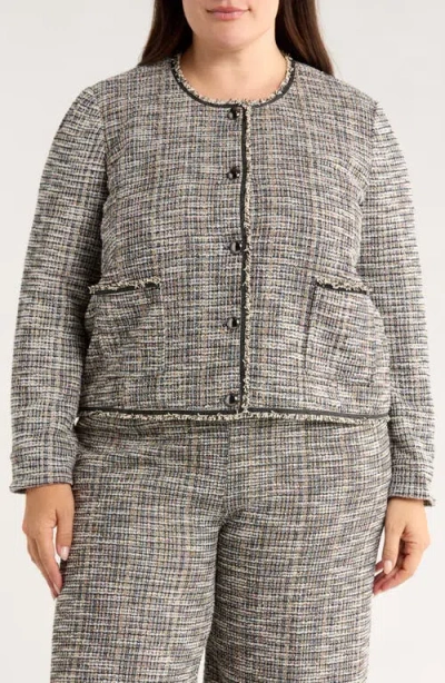 Lyssé Lysse Collarless Stretch Tweed Jacket In Gray