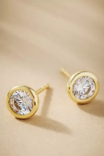 Shashi Cubic Zirconia Bezel Solitaire Stud Earrings In Gold