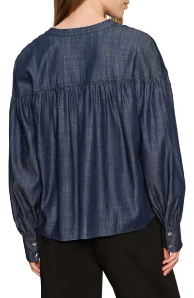 Sanctuary Personal Best Shirred Button-up Shirt In Blue
