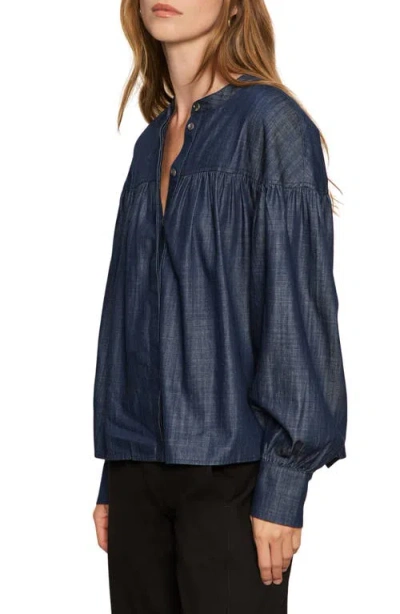 Sanctuary Personal Best Shirred Button-up Shirt In Blue