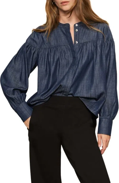 Sanctuary Personal Best Shirred Button-up Shirt In Blue