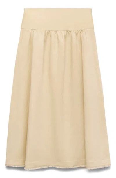 Mango Women's Frayed Ends Midi Skirt In Yellow