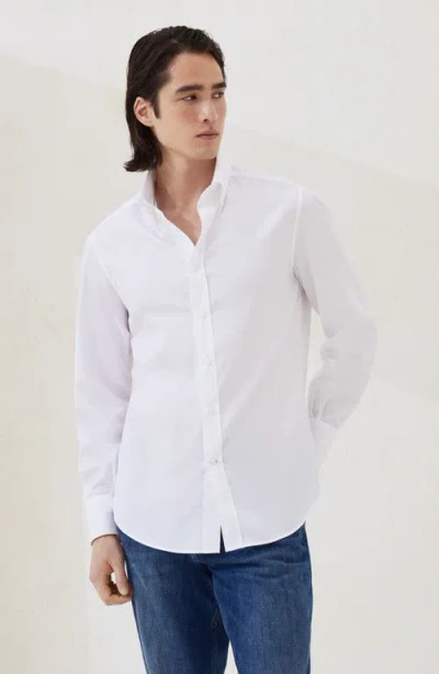 Brunello Cucinelli Men Basic Fit Twill Shirt With Button-down Collar In White