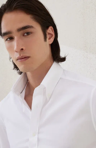 Brunello Cucinelli Men Basic Fit Twill Shirt With Button-down Collar In White