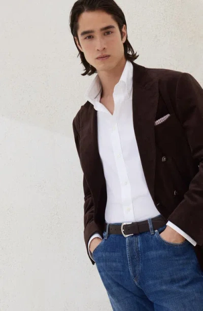 Brunello Cucinelli Men Basic Fit Twill Shirt With Button-down Collar In White