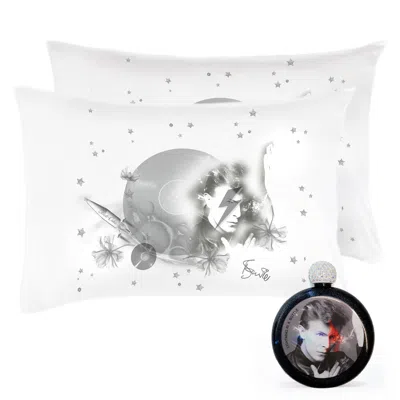Black Cake Black Cosmic Space Oddity David Bowie Satin Pillowcase Set & Limited Edition Tribute Glitter Iridesc In Black