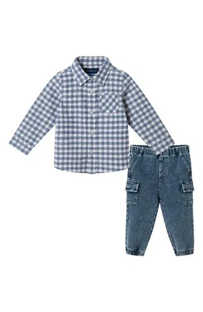 Andy & Evan Button-up Shirt & Denim Joggers Set In Blue