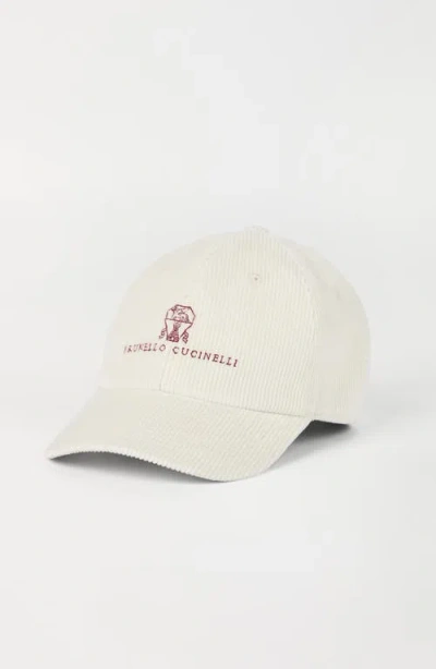 Brunello Cucinelli Men Comfortable Cotton And Cashmere Corduroy Baseball Cap With Embroidered Logo In Yellow