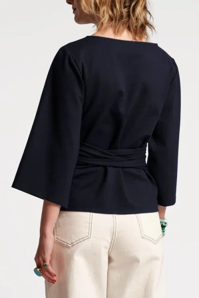 Frances Valentine Whitney Wrap Top Solid Viscose Blend Viscose Blend In Blue