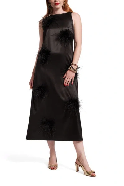 Frances Valentine Francesca Feather Maxi Dress In Black In Black