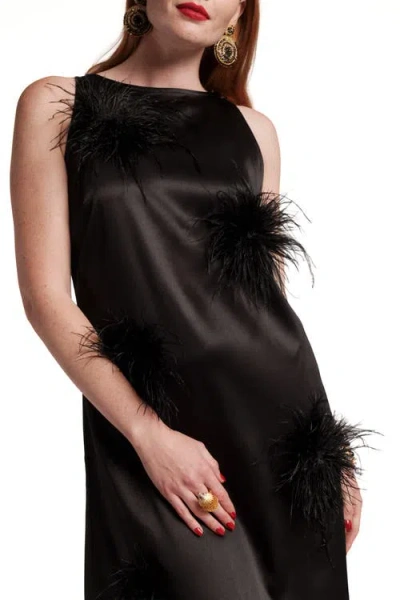 Frances Valentine Francesca Feather Maxi Dress In Black In Black