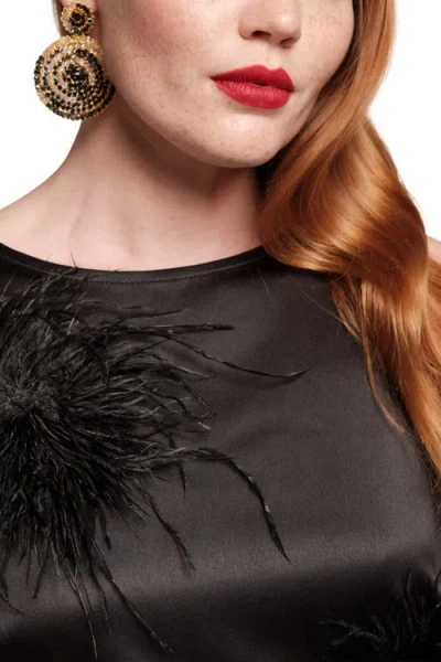 Frances Valentine Francesca Feather Maxi Dress In Black In Black