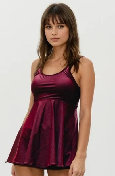 Calypsa Amber Flared Tankini Swim Top With Adjustable Straps And Removable Cups In Burgundy