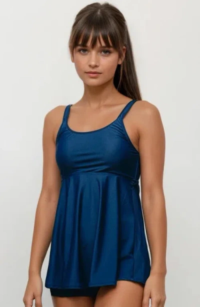 Calypsa Amber Flared Tankini Swim Top With Adjustable Straps And Removable Cups In Blue