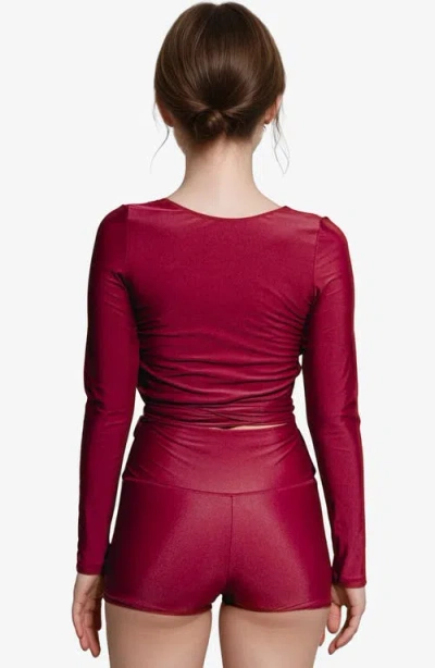 Calypsa Avery 2-piece Long Sleeve Wrap Swim Set With Reversible Top And Tummy Control Shorts In Burgundy