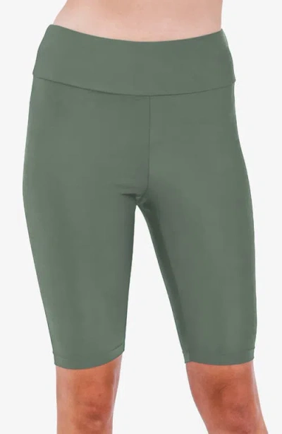 Calypsa Women's High Waisted Long Bike Swim Shorts In Green
