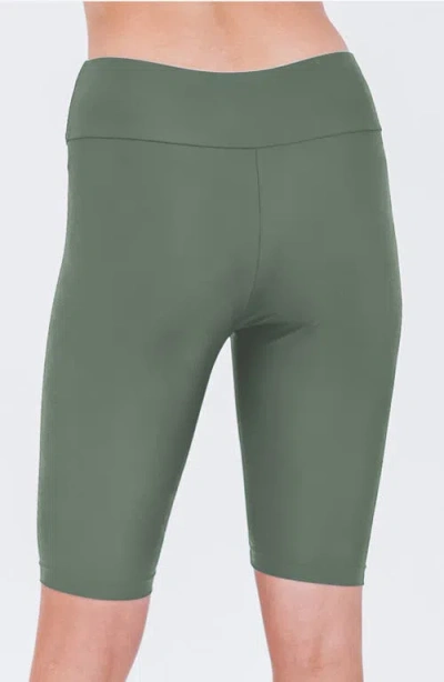 Calypsa Women's High Waisted Long Bike Swim Shorts In Green