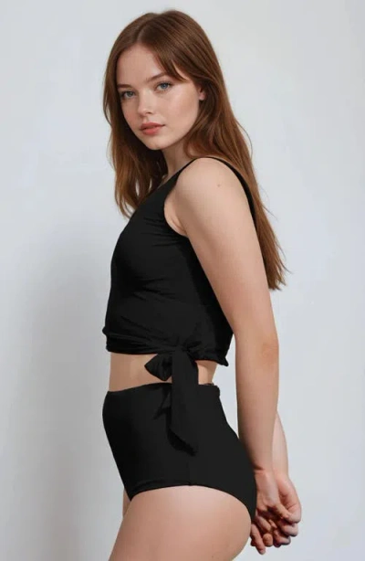 Calypsa Women's Emery Wrap Swim Top With Removable Cups & Bikini Bottom In Black