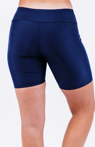 Calypsa Mid-thigh Swim Shorts In Blue