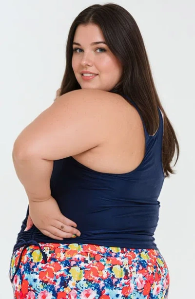 Calypsa Plus Size Maya Tankini Swim Top With Built-in Bra In Blue