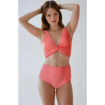 Calypsa Plus Size Emery 2-piece Wrap Style Swim Set With Reversible Top And High-waisted Bottom In Orange