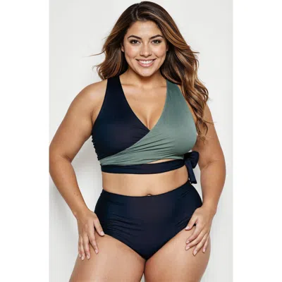Calypsa Plus Size Emery 2-piece Wrap Style Swim Set With Reversible Top And High-waisted Bottom In Multi