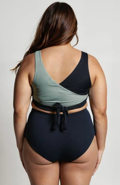 Calypsa Plus Size Emery 2-piece Wrap Style Swim Set With Reversible Top And High-waisted Bottom In Multi