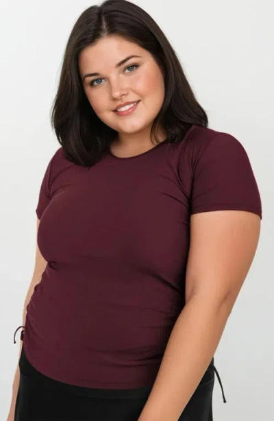Calypsa Plus Size Short Sleeve Adele Swim Top In Brown