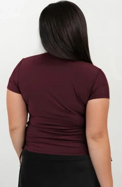 Calypsa Plus Size Short Sleeve Adele Swim Top In Brown