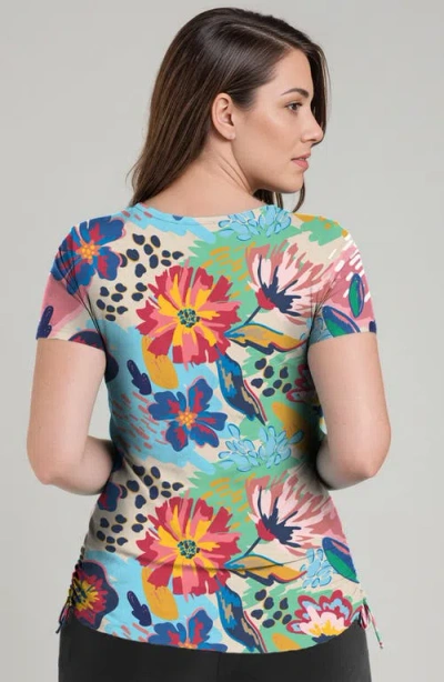 Calypsa Plus Size Short Sleeve Adele Swim Top In Multi
