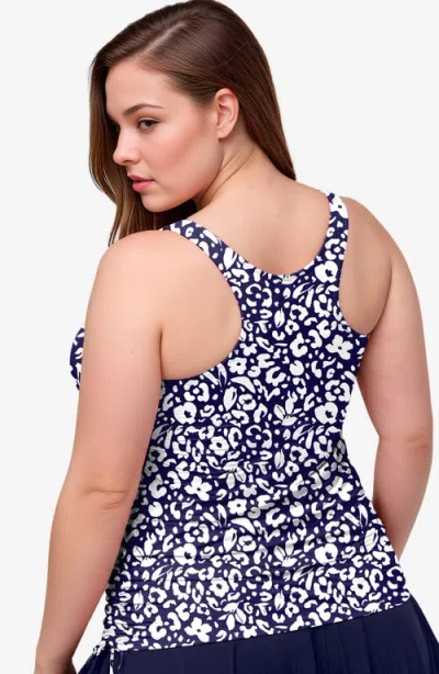 Calypsa Plus Size Maya Tankini Swim Top With Removable Cups In Blue