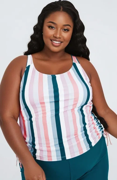 Calypsa Plus Size Maya Tankini Swim Top With Removable Cups In Blue