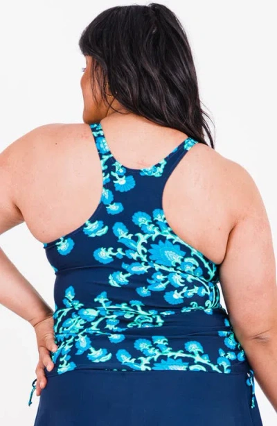 Calypsa Plus Size Maya Tankini Swim Top With Removable Cups In Blue
