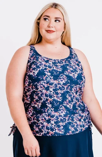 Calypsa Plus Size Maya Tankini Swim Top With Removable Cups In Multi