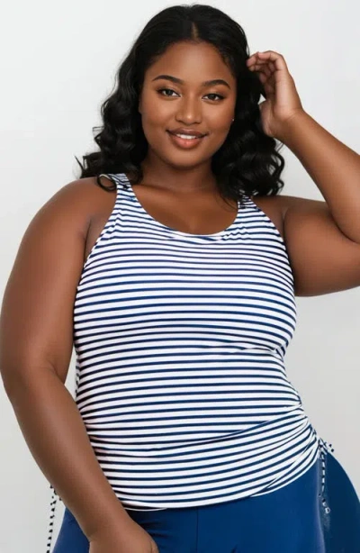 Calypsa Plus Size Maya Tankini Swim Top With Removable Cups In Multi