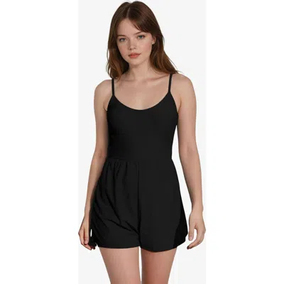Calysa Plus Size Ivy Short Swim Romper With Built-in Bra And Hidden Shorts In Black