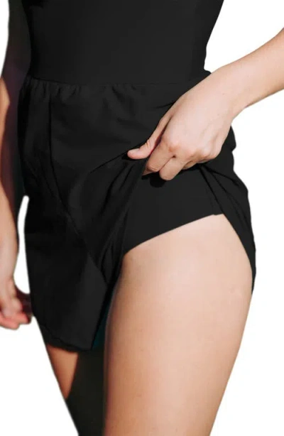 Calysa Plus Size Ivy Short Swim Romper With Built-in Bra And Hidden Shorts In Black