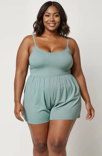 Calysa Plus Size Ivy Short Swim Romper With Built-in Bra And Hidden Shorts In Green