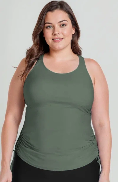 Calypsa Plus Size Maya Tankini Swim Top With Removable Cups In Green