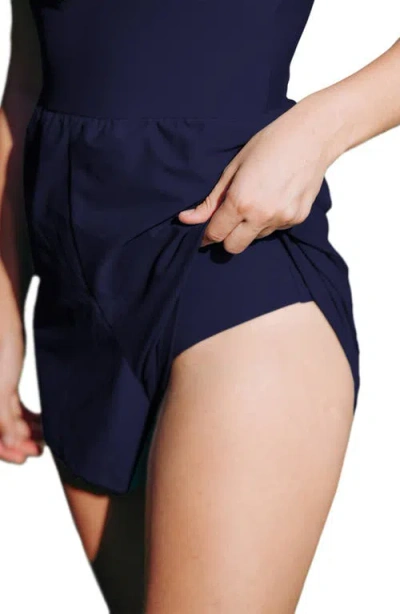 Calysa Plus Size Ivy Short Swim Romper With Built-in Bra And Hidden Shorts In Blue