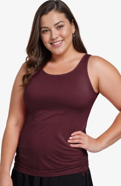 Calypsa Plus Size Maya Tankini Swim Top With Built-in Bra In Burgundy