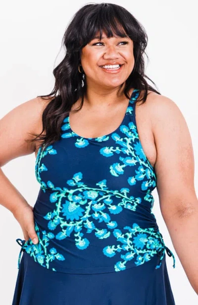 Calypsa Plus Size Maya Tankini Swim Top With Removable Cups In Blue