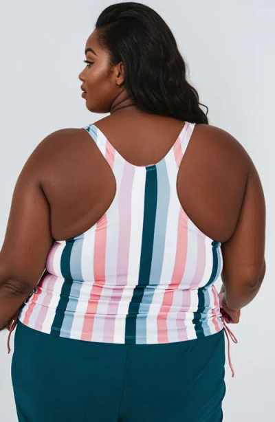 Calypsa Plus Size Maya Tankini Swim Top With Removable Cups In Blue