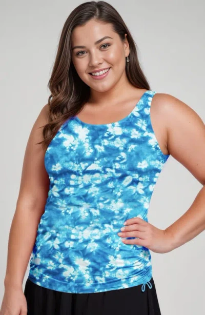 Calypsa Plus Size Maya Tankini Swim Top With Built-in Bra In Blue
